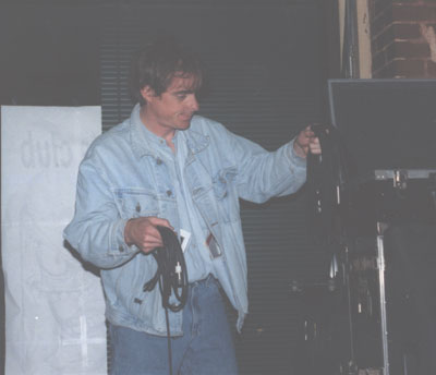 Carl and cables. (Carl is the soundman at Duffy's Tavern. )